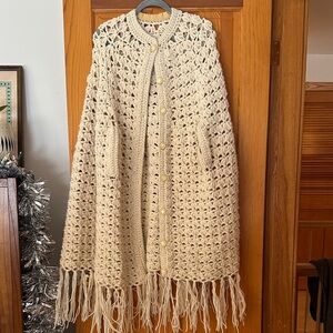 Vintage hand made Cream Crochet Sweater Cape